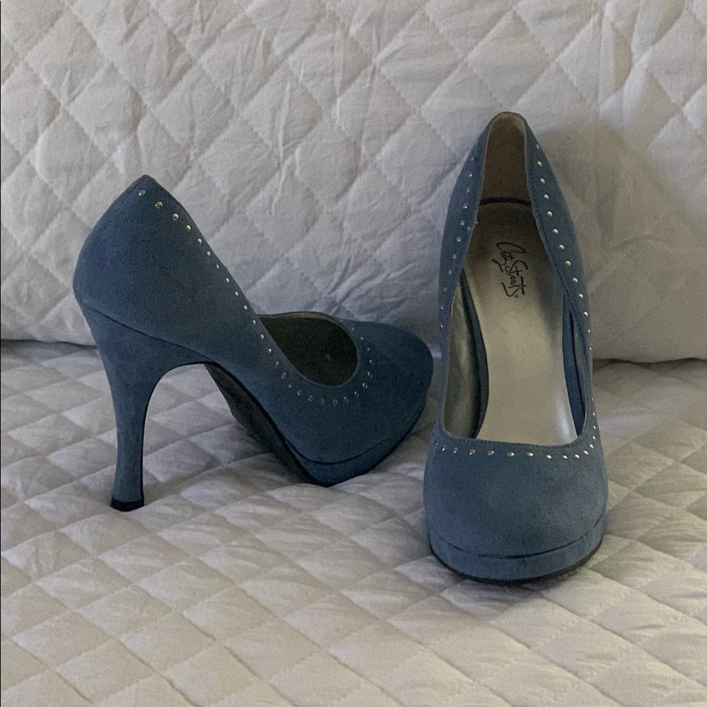 City Streets Blue Suede Heels